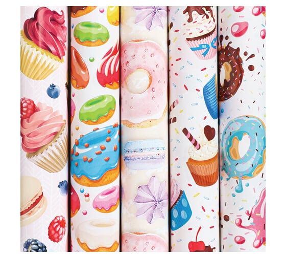 Мелованная упаковочная бумага ЗОЛОТАЯ СКАЗКА Sweets 70х100 см, 5 дизайнов, 70 г/м2 591596 1