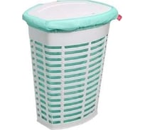 Корзина для белья с крышкой PRIMANOVA белый, с голубым чехлом, 47х36х60 см, объем 50 л M-E44-01-02