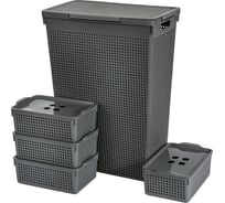 Набор: бельевая корзина + контейнеры Violet Лофт 5.2: 50 л, 3.8 л, серый N-Loft/50-105-18