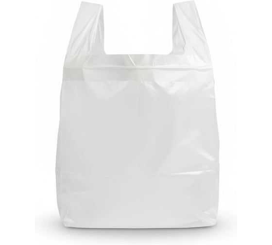 Белый пакет майка ВОЛГА ПОЛИМЕР с ручками, 30х55 см, 20 мкм, 100 штук Т3102 1