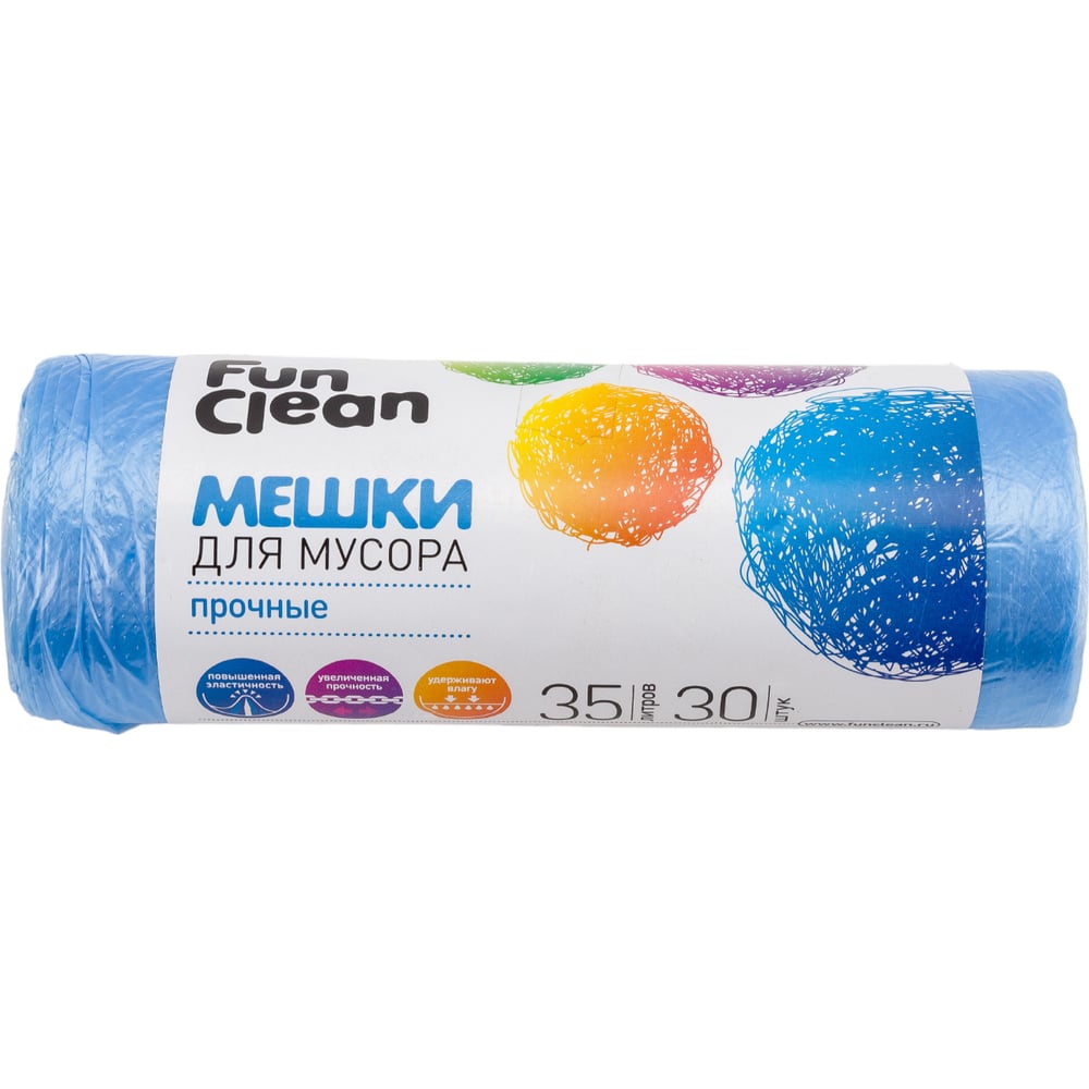 Мешки для мусора "Прочные" 35 л, 30 шт, голубые, ролик Fun Clean 7035 ...