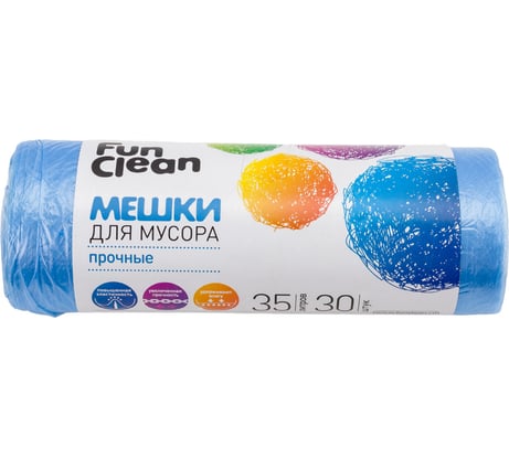 Мешки для мусора "Прочные" 35 л, 30 шт, голубые, ролик Fun Clean 7035