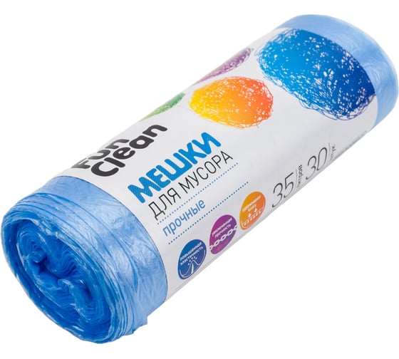 Мешки для мусора "Прочные" 35 л, 30 шт, голубые, ролик Fun Clean 7035