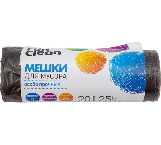 Мешки для мусора "Особо прочные" 20 л, 25 шт, черные, ролик Fun Clean 6405 1