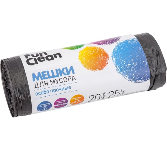 Мешки для мусора "Особо прочные" 20 л, 25 шт, черные, ролик Fun Clean 6405