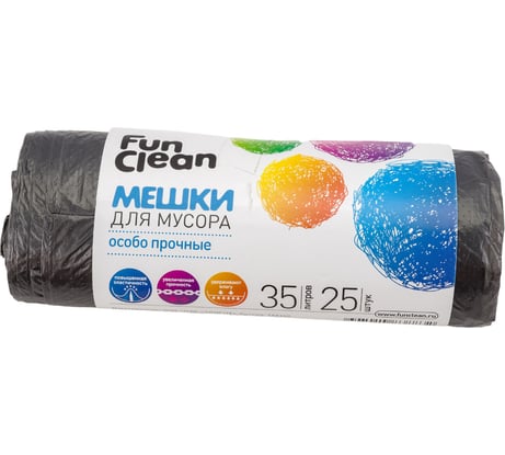 Мешки для мусора "Особо прочные" 35 л, 25 шт, черные, ролик Fun Clean 6396