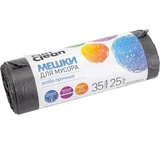 Мешки для мусора "Особо прочные" 35 л, 25 шт, черные, ролик Fun Clean 6396