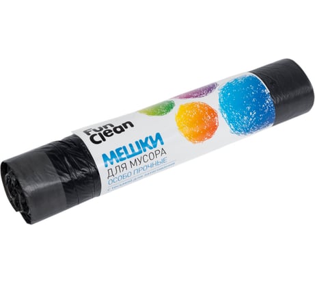 Мешки для мусора "Особо прочные" 35 л, 15 шт, черные, ролик, с тесьмой для затягивания Fun Clean 6444