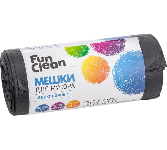 Мешки для мусора “Сверхпрочные” 35 л, 20 шт, черные, ролик Fun Clean 14761