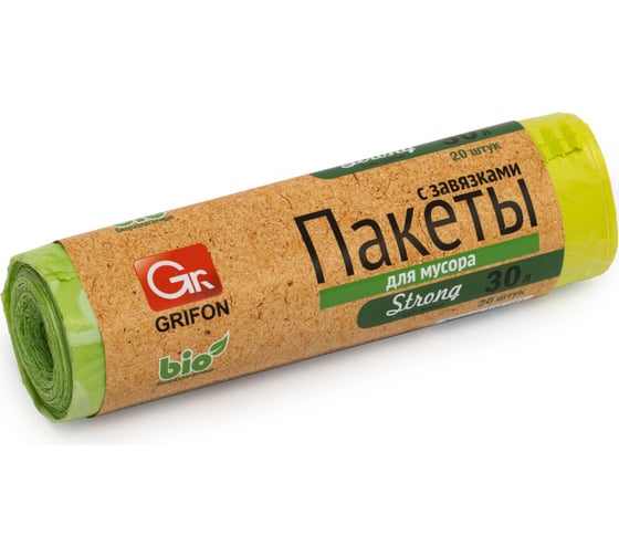 Пакеты для мусора с завязками 30 л, 20 шт в рулоне GRIFON 101-081/1