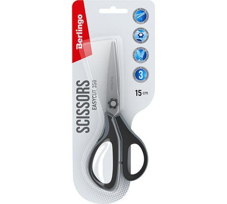 Ножницы Berlingo Easycut 350 15 см, серые, эргономичные ручки, мягкие вставки, европодвес DNn_15035_c