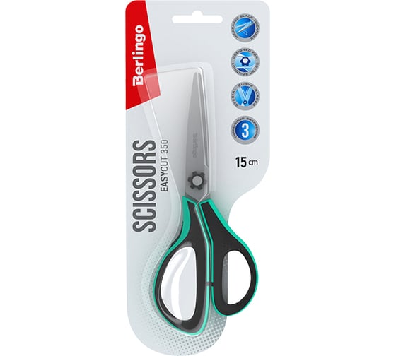 Ножницы Berlingo Easycut 350 15 см, бирюзовые, эргономичные ручки, мягкие вставки, европодвес DNn_15035_b 1