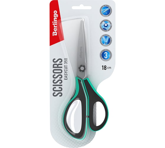 Ножницы Berlingo Easycut 350 18 см, бирюзовые, эргономичные ручки, мягкие вставки, европодвес DNn_18035_b 1