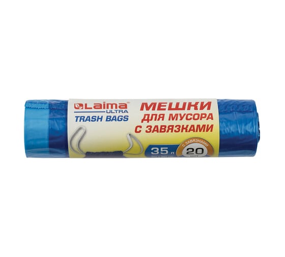 Мешки для мусора с завязками "ULTRA" (20 шт.; 35 л; синие; ПВД 20 мкм; 50x60 см) LAIMA  607689 1