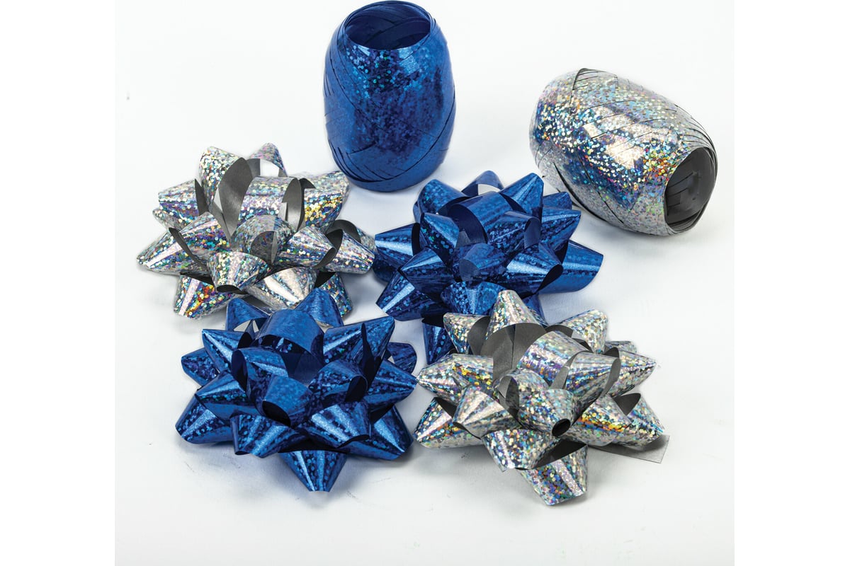 Набор для декора и подарков ЗОЛОТАЯ СКАЗКА 4 банта, 2 ленты, голография ...