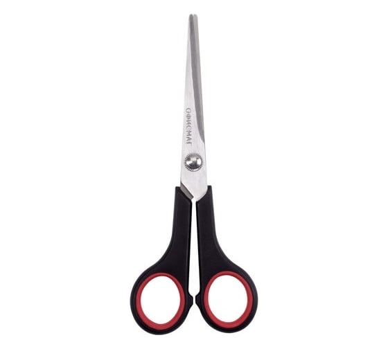 Ножницы ОФИСМАГ Soft Grip 165 мм, резиновые вставки, черно-красные, 3-х сторонняя заточка 236455