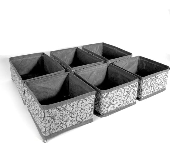 Набор коробов 6 шт. ГЕЛЕОС грей, серый, 3 шт. 13x13x8 см, 3 шт. 13x19x8 см ГРЕ-222 1