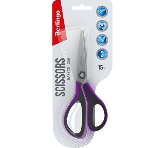 Ножницы Berlingo Easycut 350 15 см, ассорти, эргономичные ручки, мягкие вставки, европодвес DNn_15035 1
