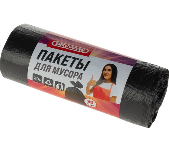 Пакет черный для мусора 30 шт, 30 л, 6.5 мкм SKYWAY S11001001