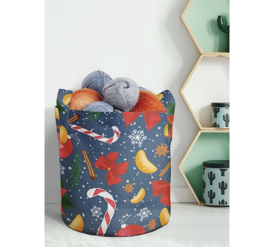 Декоративная корзина-кашпо JOYARTY войлок, с принтами "новогодний паттерн с пуансеттией", 27 л planta_419873_7 1