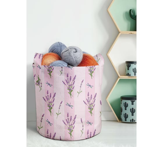 Декоративная корзина-кашпо JOYARTY войлок, с принтами "лаванда стрекоза на розовом фоне", 27 л planta_409624_7 1