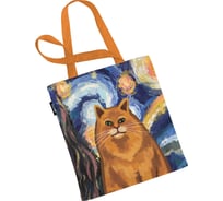 Сумка шоппер JOYARTY "звездная ночь и котик", ткань под лен, 35x37x7 см bsh_378648