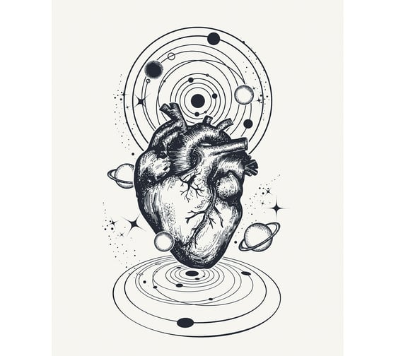 Сумка шоппер JOYARTY "космическое сердце", ткань под лен, 35x37x7 см bsh_204226