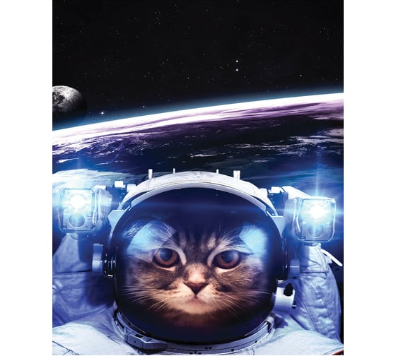 Сумка шоппер JOYARTY "кот космонавт", ткань под лен, 35x37x7 см bsh_25244