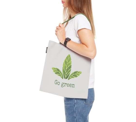 Сумка шоппер JOYARTY "go green", ткань под лен, 35x37x7 см bsh_378459