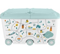 Ящик для игрушек на колесах Пластишка с декором путешествие, 66.5 л, 685x395x385 мм, светло-голубой 43138513152