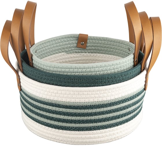 Корзина для хранения Bergenson Bjorn Helly D30x15 см, бежевая/зеленая TL-BB-BSKHL-CTN-30