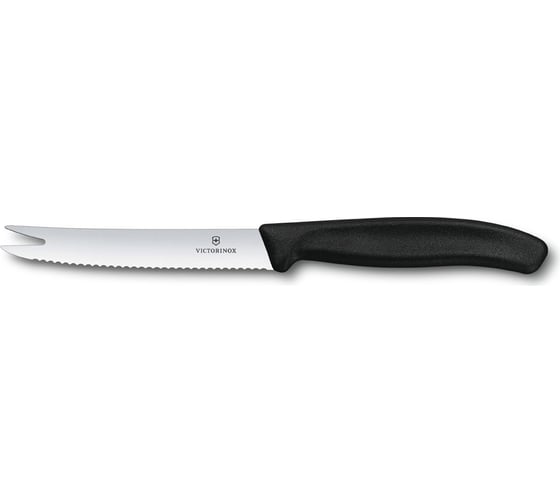 Нож для сыра и колбасок Victorinox лезвие 11 см волнистое, черный 6.7863