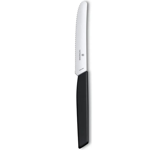 Столовый нож Victorinox Swiss Modern волнистое лезвие, 11 см, с закруглённым кончиком, чёрный 6.9003.11W