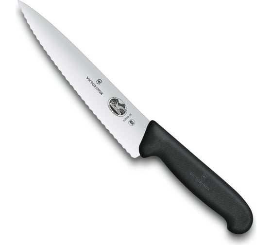 Разделочный нож Victorinox лезвие 19 см волнистое, черный 5.2033.19