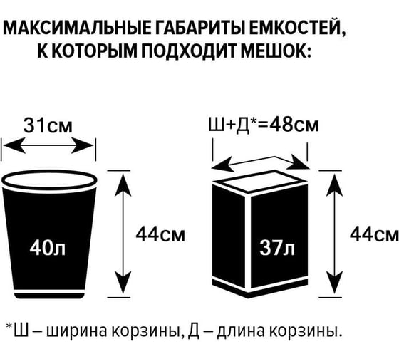 Мешки для мусора в рулоне (20 шт, 500х700 мм, 60 л, 45 мкм, ПВД, черные) Luscan 1557726