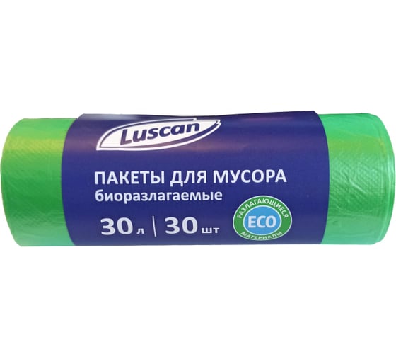 Мешки для мусора в рулоне (30 шт, 500х600 мм, 30 л, 10 мкм, ПНД, зеленые) Luscan 1557732 1