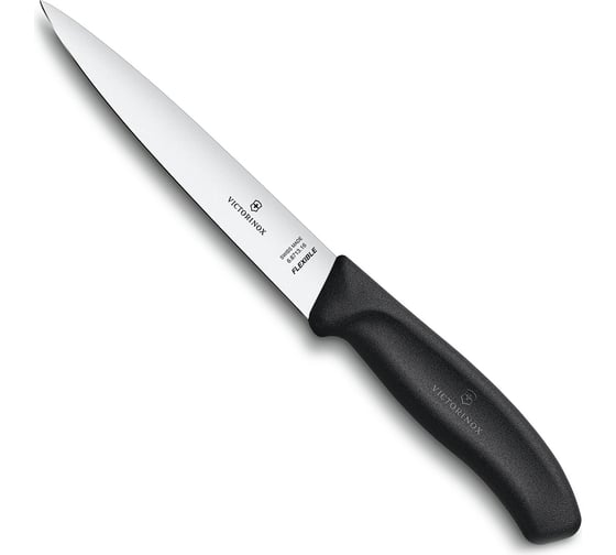 Филейный нож Victorinox гибкое прямое лезвие 16 см, черный, в блистере 6.8713.16B
