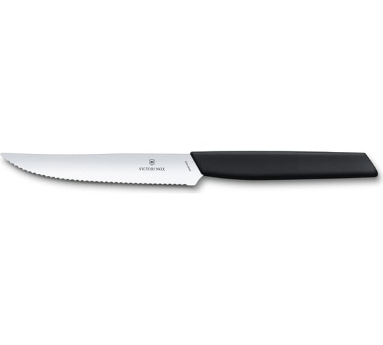 Нож для стейка и пиццы Victorinox Swiss Modern лезвие 12 см с волнистой кромкой, черный 6.9003.12W