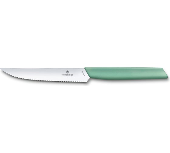 Нож для стейка и пиццы Victorinox Swiss Modern лезвие 12 см с волнистой кромкой, мятно-зеленый 6.9006.12W41