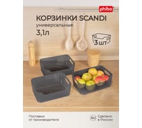 Набор универсальных корзинок Econova Scandi 3.1 л, 3 шт, черный 43428801322