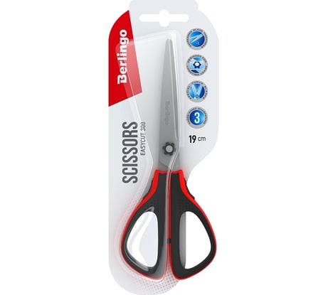 Ножницы Berlingo easycut 300 19 см, красные, мягкие вставки, европодвес DNn_19035_b