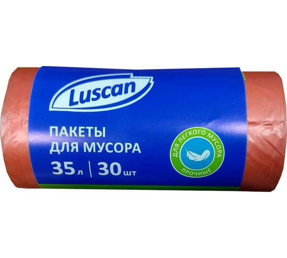 Мешки для мусора 35 л, красные, пнд, 8 мкм, в рулоне 30 шт, 48x58 см Luscan 1694310 1