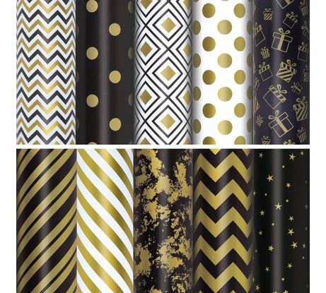 Упаковочная бумага Golden pattern Золотая сказка, 70x100 см, 10 дизайнов ассорти 50 шт 591912