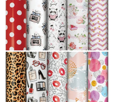 Упаковочная бумага For Women Золотая сказка, 70x100 см, 10 дизайнов ассорти 50 шт 591915
