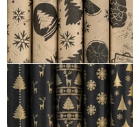 Новогодняя упаковочная бумага ЗОЛОТАЯ СКАЗКА Black Gold 70x100 см, 10 дизайнов ассорти 591910