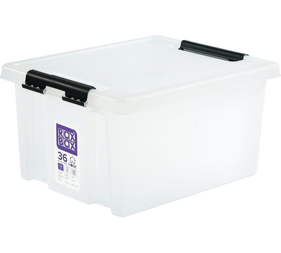 Ящик п/п Rox Box 500x390x255, 36 л, с крышкой, на клипсах, прозрачно-серый 28551