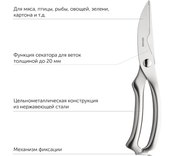 Многофункциональные ножницы для кухни, NADOBA Borga 25,5 см, 723321