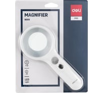 Офисная лупа DELI e9099 pro d 75 мм, x3 (х11), led подсветка, белый, упаковка блистер 13623 1605480