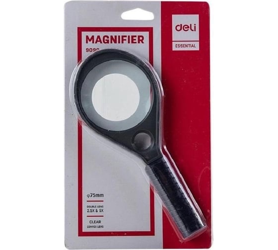 Офисная лупа DELI e9090 d 75 мм, x2.5 (х5), черный, упаковка блистер 13623 1605478