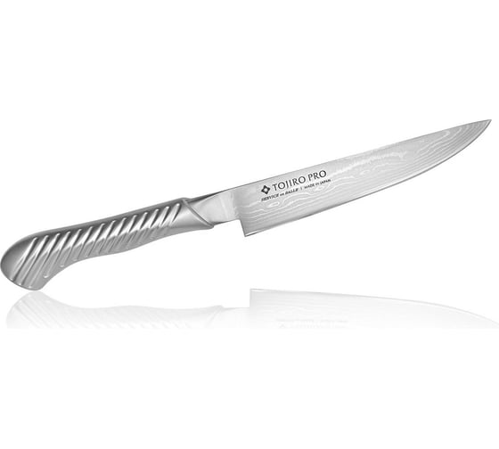 Кухонный нож для стейка TOJIRO service knife, длина лезвия 170 мм, сталь vg-10, 37 слоев, рукоять сталь FD-707